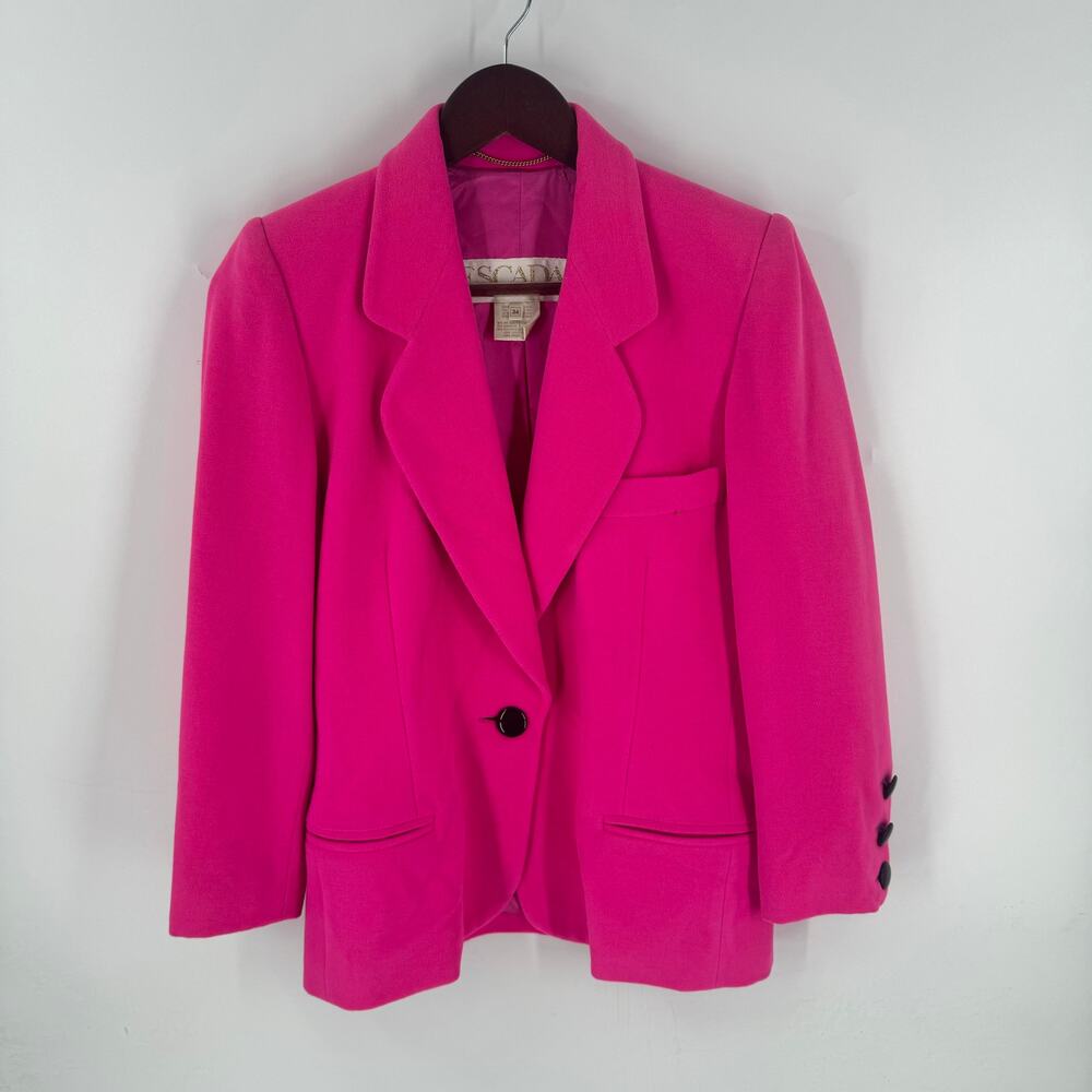 Vintage‎ Escada Hot Pink Wool Blend One Button Blazer Jacket Size EU34